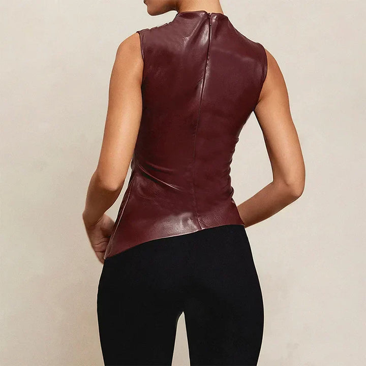 Haut sans manches tendance en cuir noir