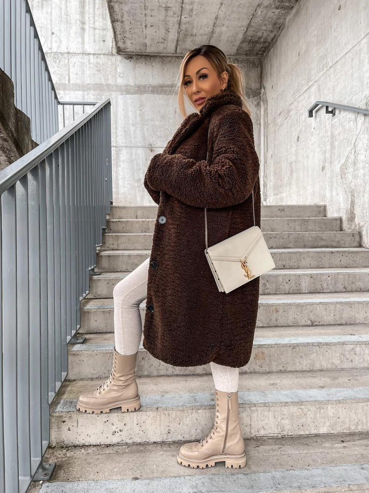 Manteau en laine long pour femme, confortable