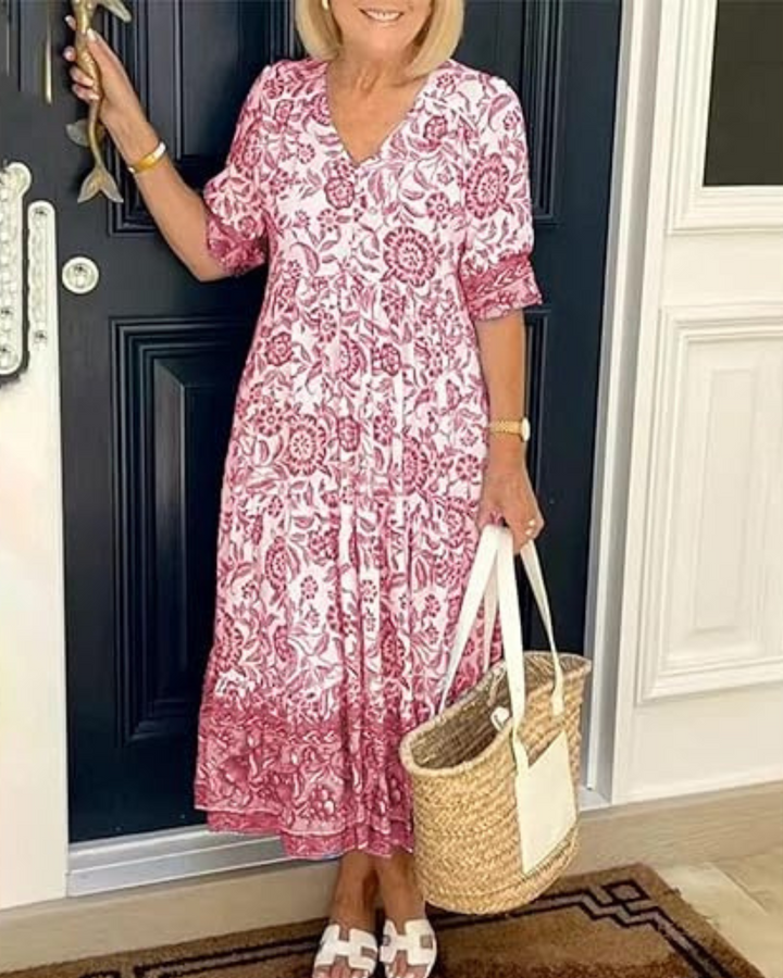 Robe bohème à col en V et manches longues
