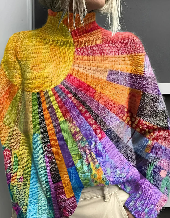 Pull élégant à col roulé en maille aux couleurs vives