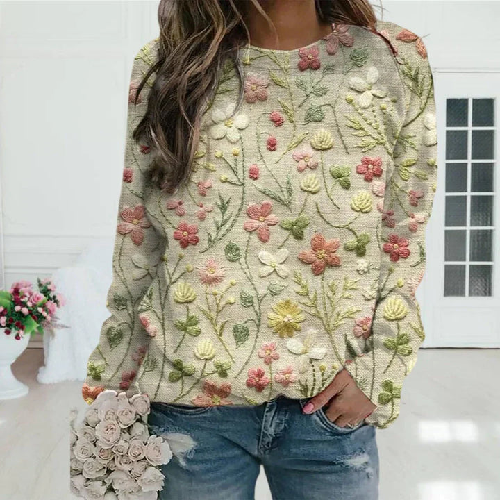 Pull à broderie florale classique pour femmes