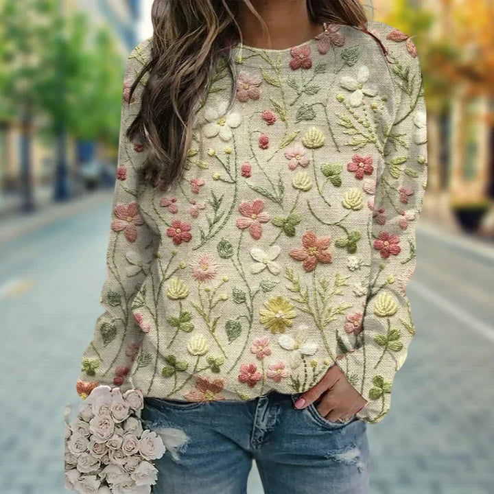 Pull à broderie florale classique pour femmes