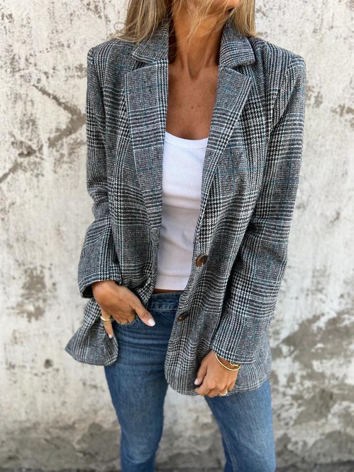 Blazer à carreaux décontracté avec revers