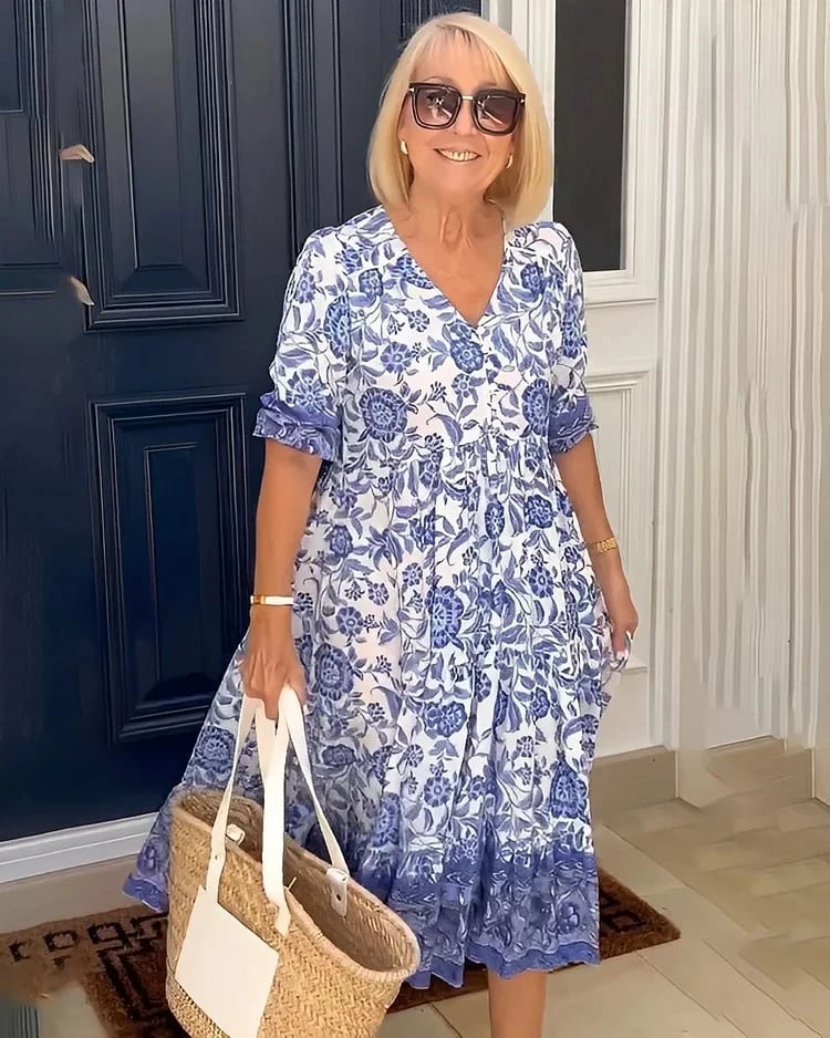 Robe bohème à col en V et manches longues