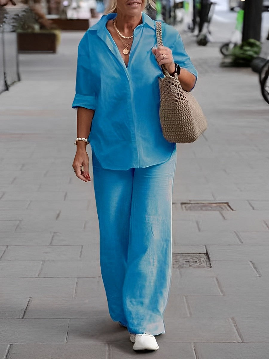 Ensemble deux pièces chemise à manches longues et pantalon