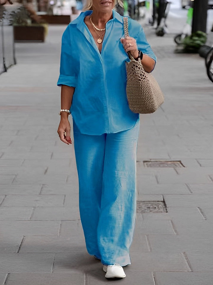 Ensemble deux pièces chemise à manches longues et pantalon