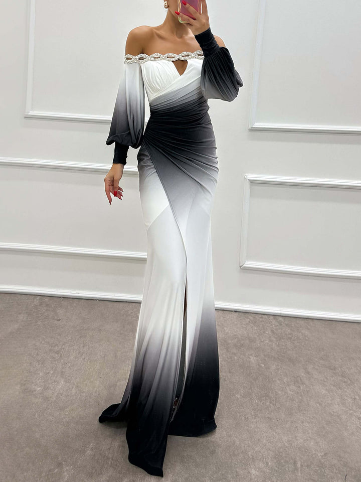 Robe de soirée dégradée à épaules dénudées