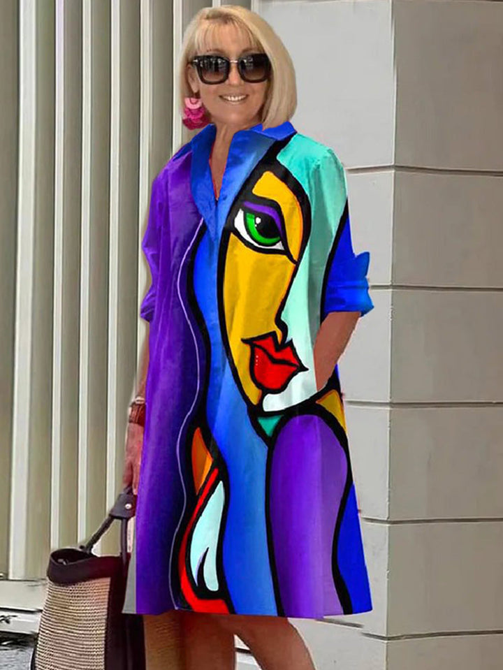 Robe mi-longue à imprimé coups de pinceau éclatants