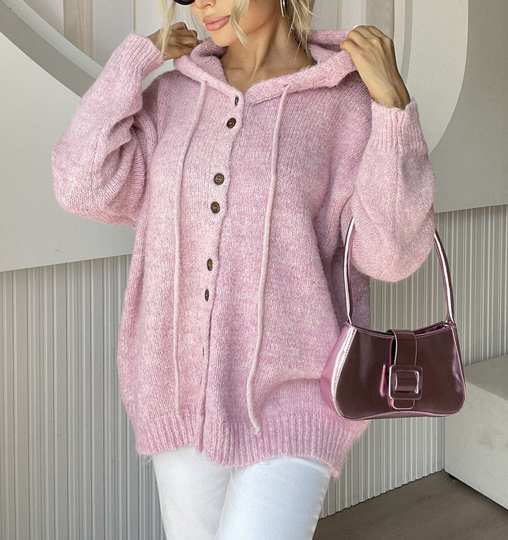 Cardigan à capuche à boutons et à cordon