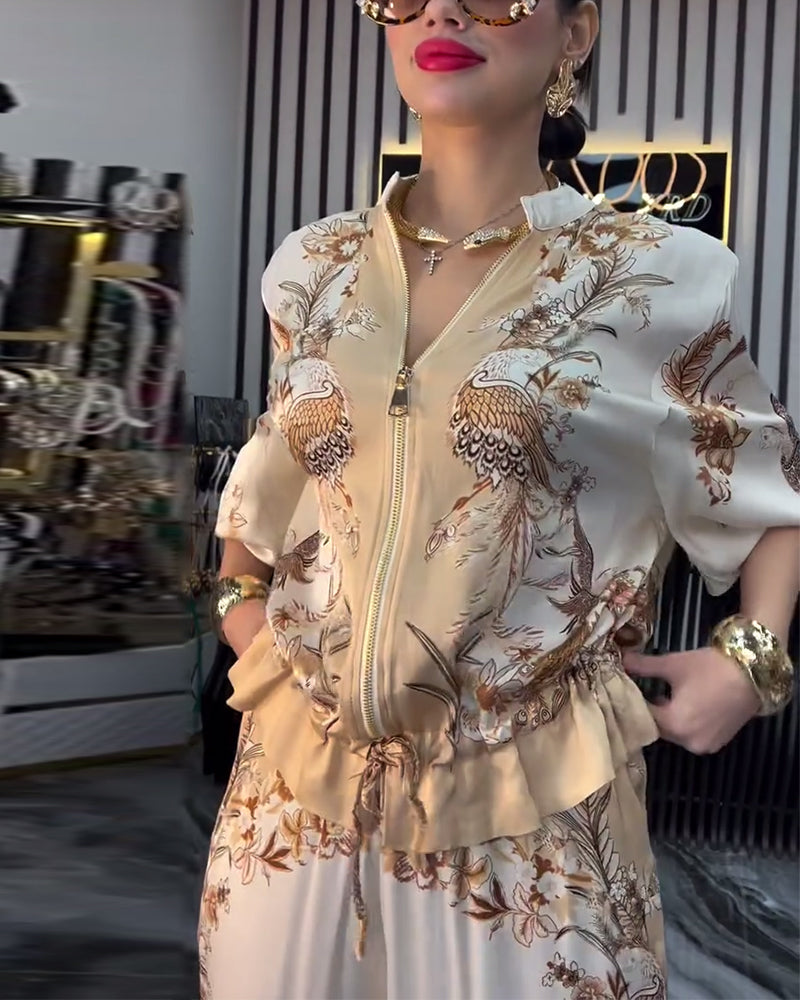 Costume à jambe large avec col montant et fermeture éclair, tempérament