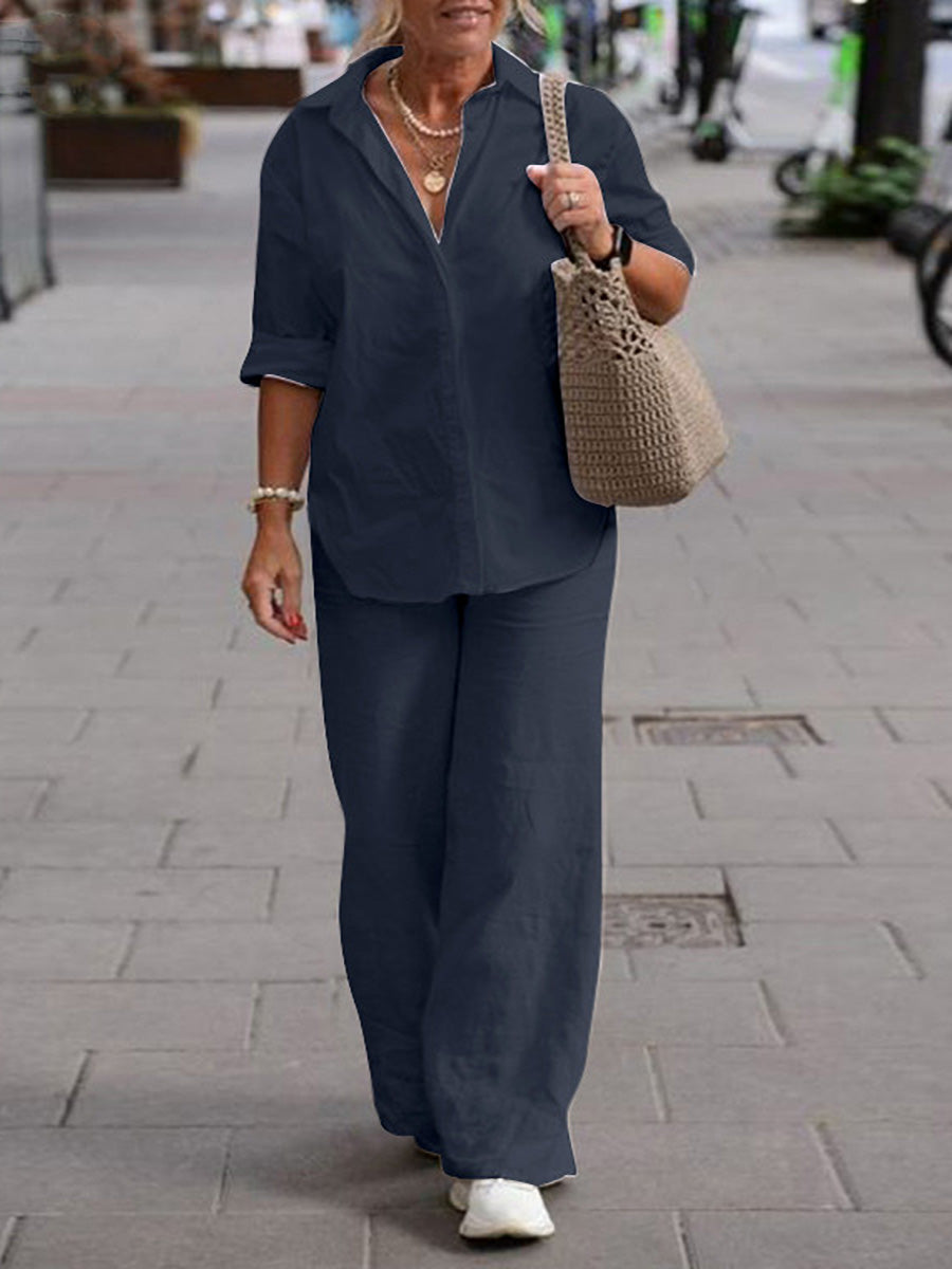 Ensemble deux pièces chemise à manches longues et pantalon