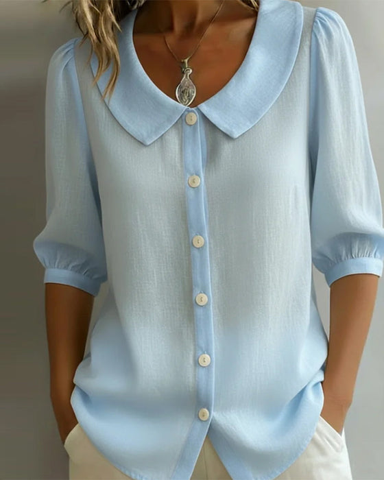 Chemise en coton à manches mi-longues et col Peter Pan