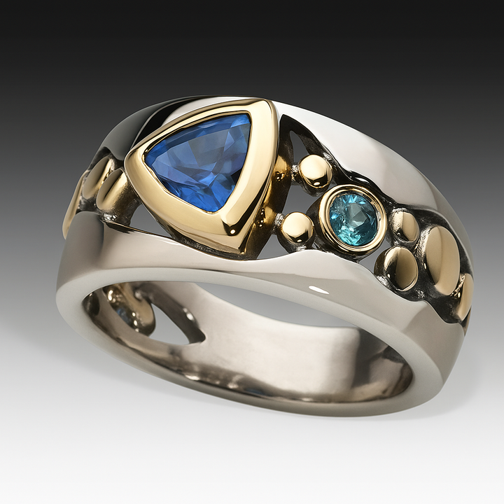 Bague chic ornée d'un cristal bleu