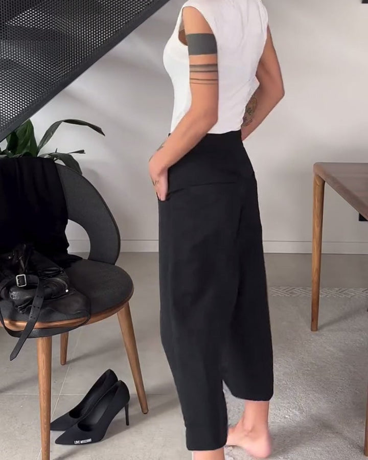 Pantalon décontracté asymétrique à couleur unie simple