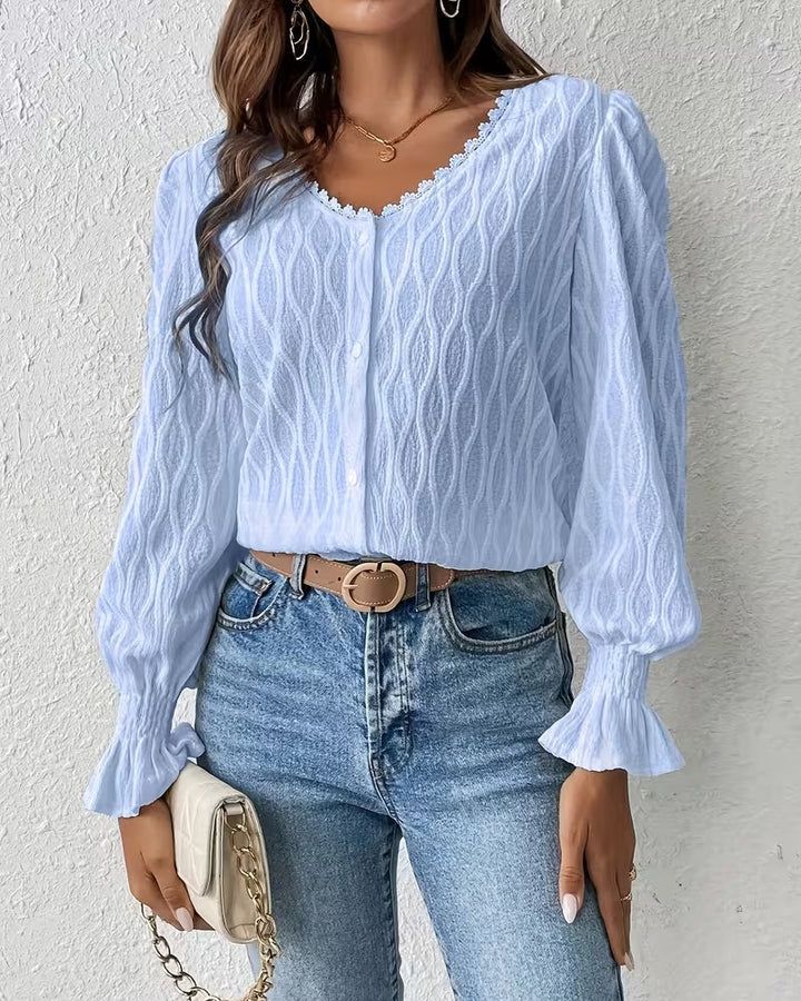 Blouse élégante en Jacquard à manches à volants