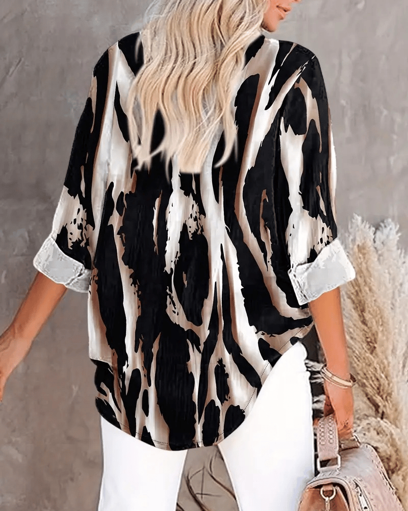 Blouse à col montant imprimée irrégulière