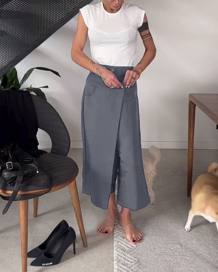 Pantalon décontracté asymétrique à couleur unie simple
