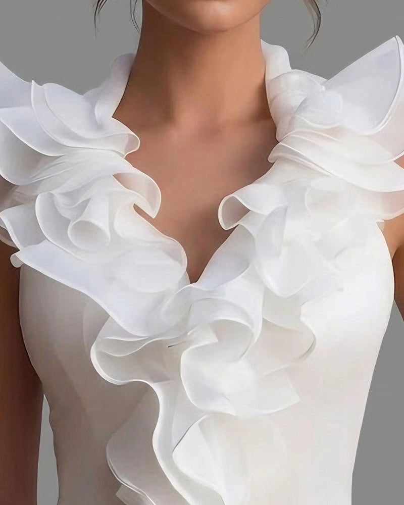 Blouse sans manches col en V avec ourlet Lotus Leaf