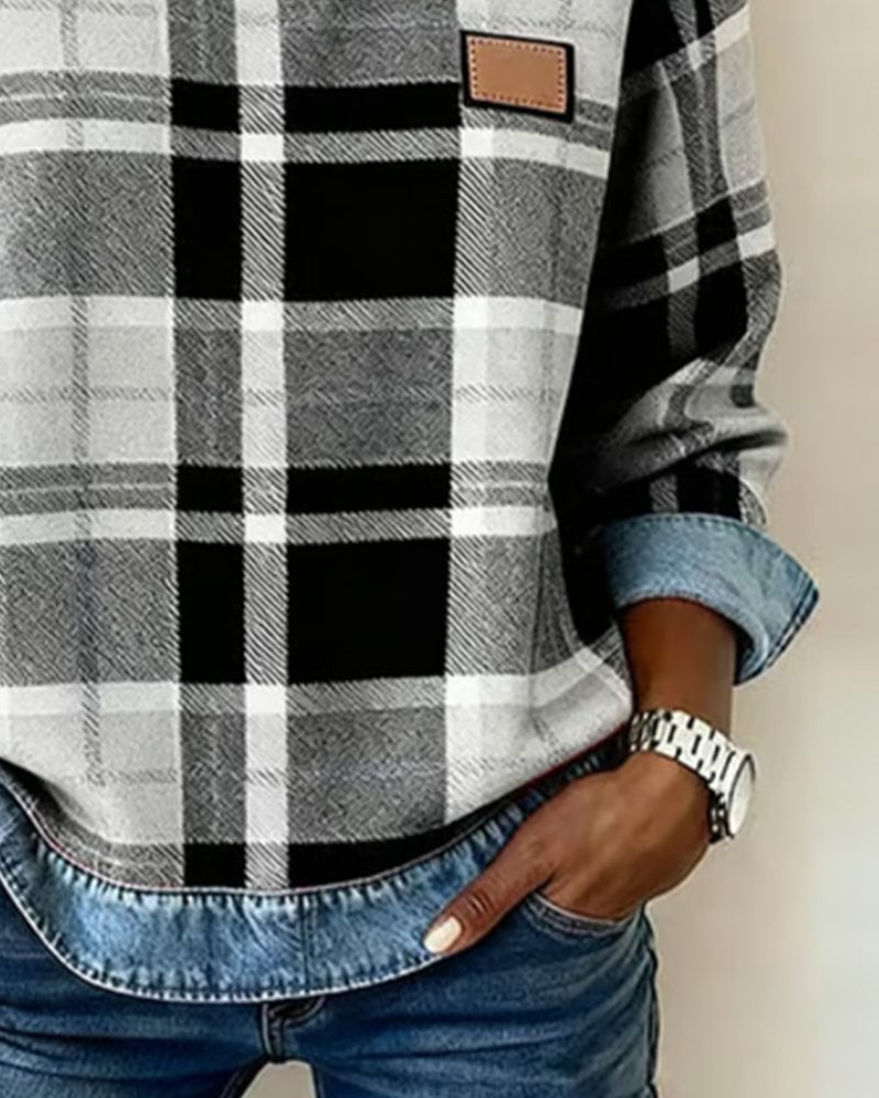 Sweatshirt mode patchwork à carreaux