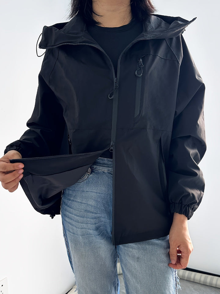Veste de pluie décontractée à capuche pour femme