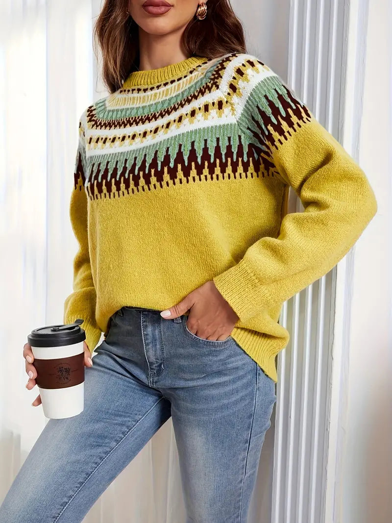 Pull à motif géométrique audacieux et style rétro
