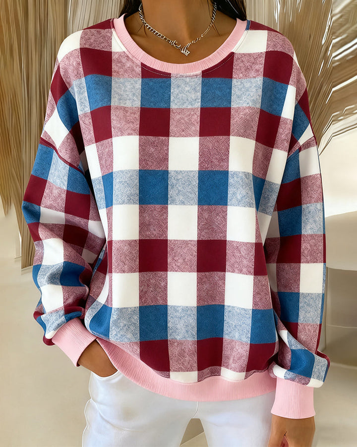Sweatshirt à col rond à carreaux