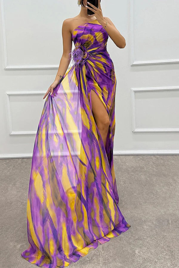 Robe longue chic à motifs vibrants