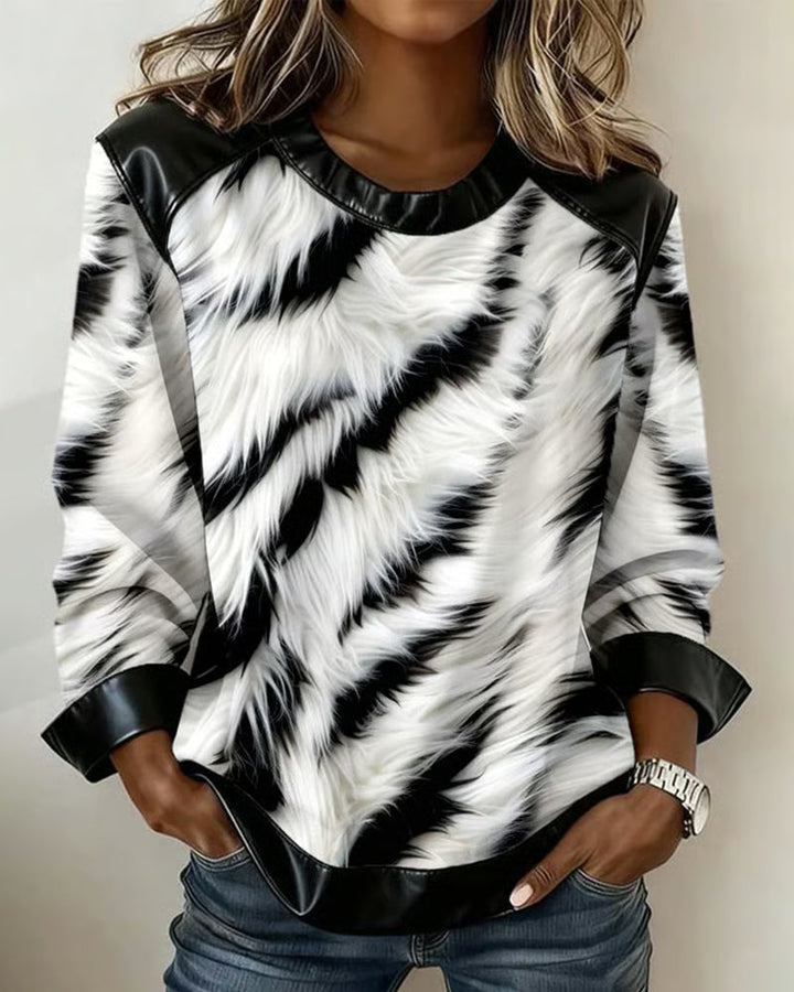 Sweat-shirt à manches longues à imprimé patchwork