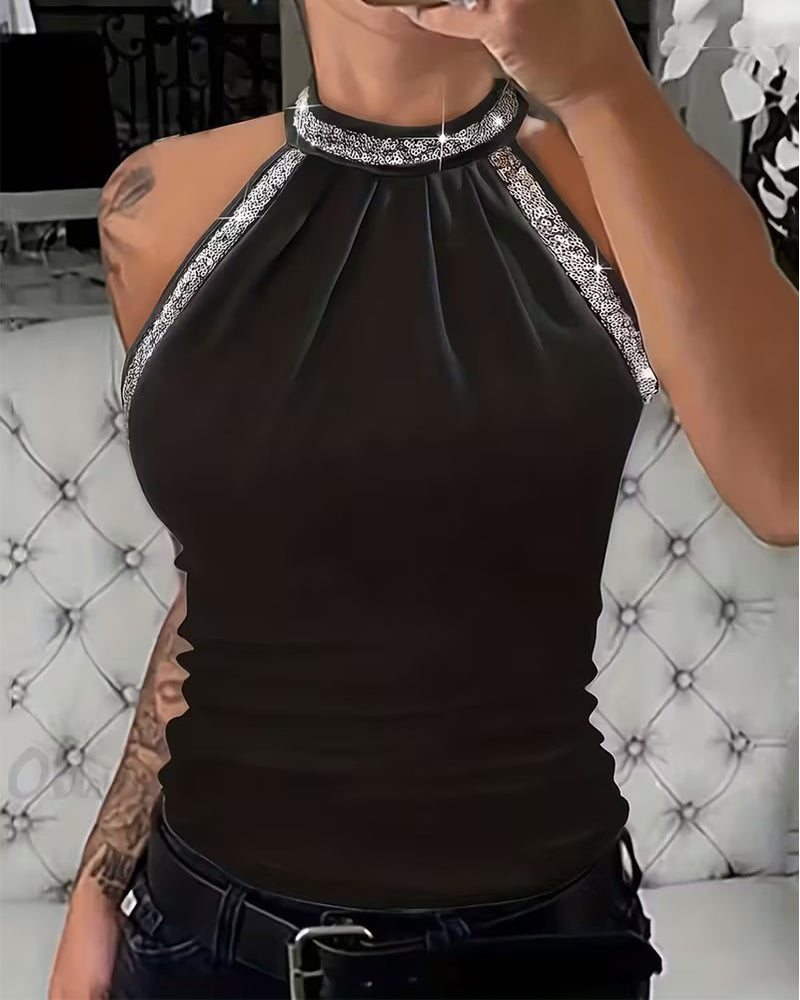 Haut licou élégant en maille à sequins