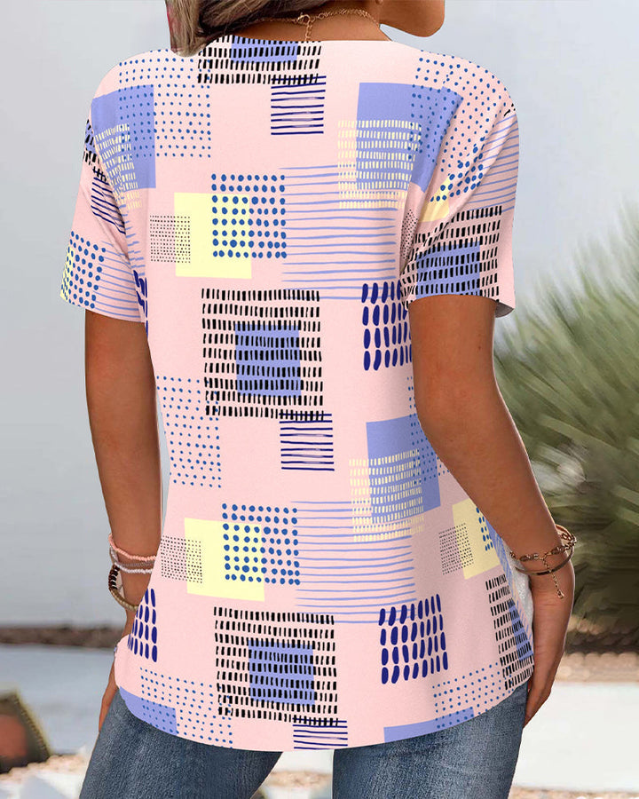 T-shirt décontracté imprimé à col V échancré