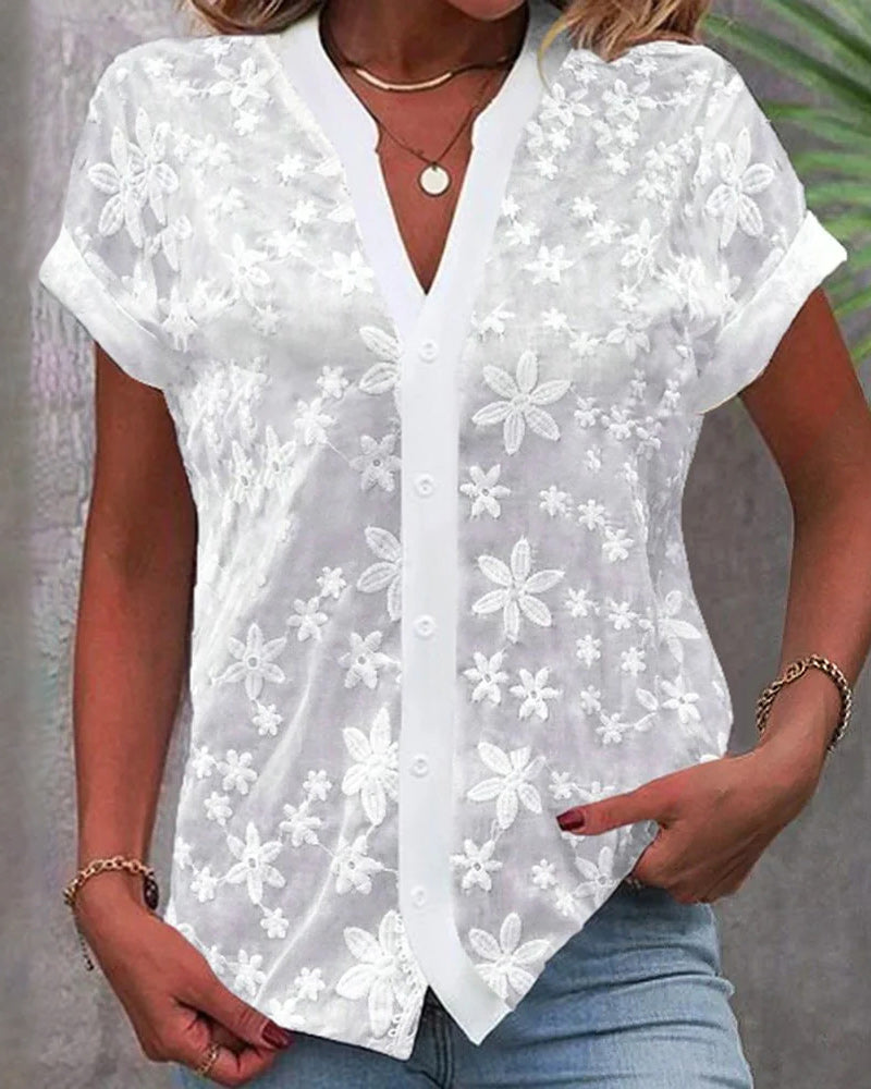 Blouse à manches courtes et col en V