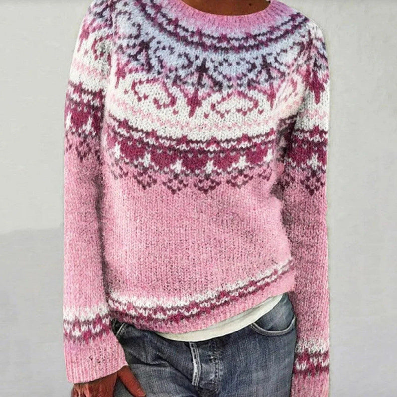 Pull en maille rose à motif graphique
