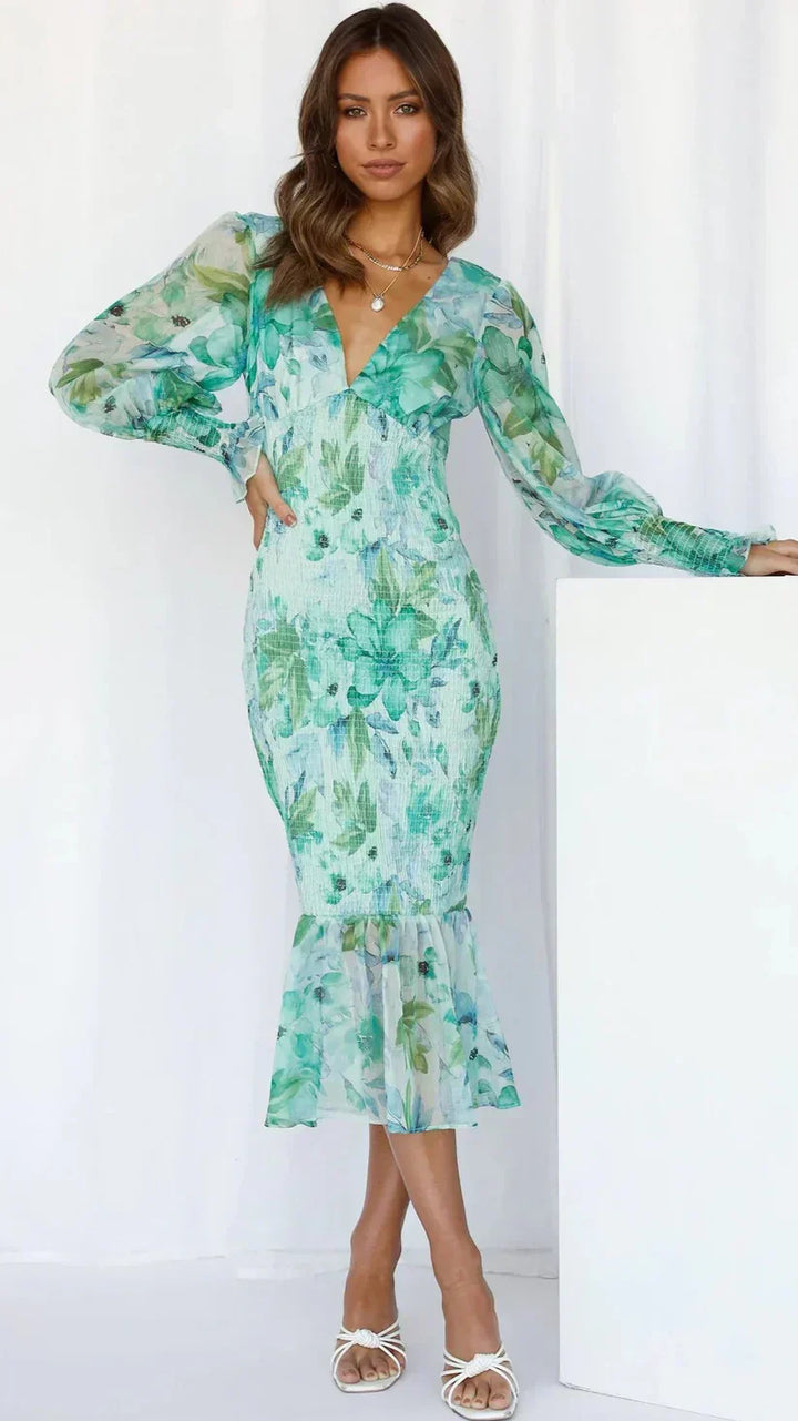Robe mi-longue à imprimé floral audacieux