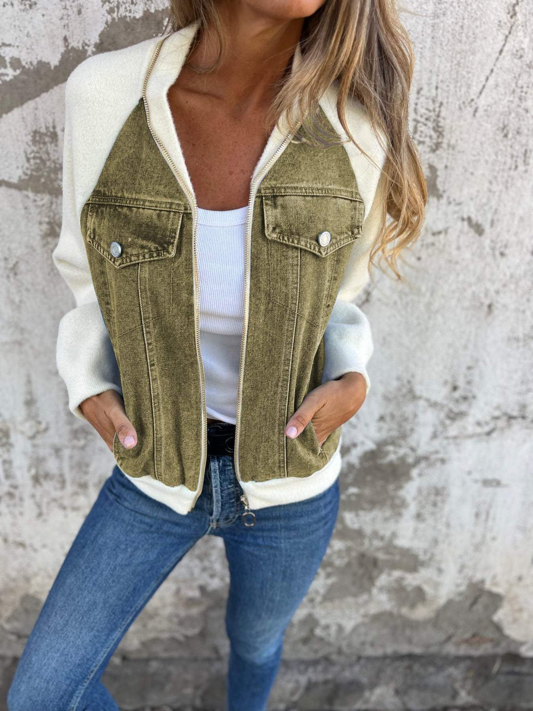 Veste en jean décontractée usée stylée