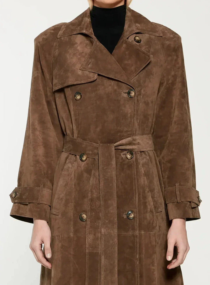 Trench-coat portefeuille en daim de style vintage