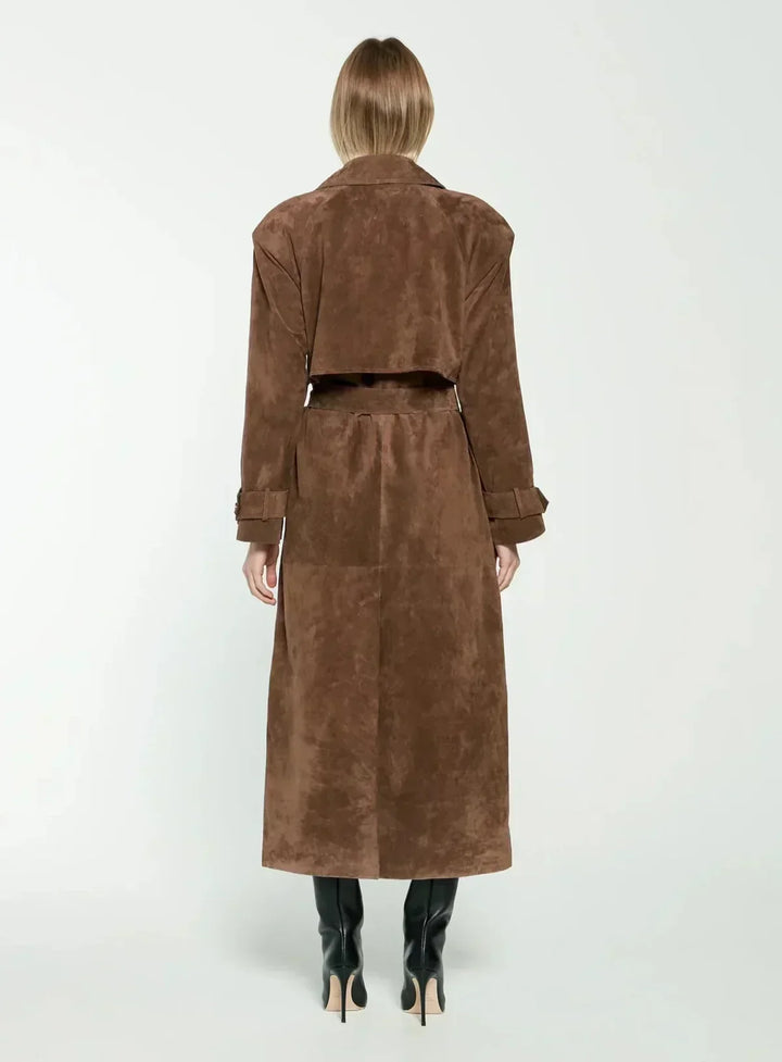 Trench-coat portefeuille en daim de style vintage