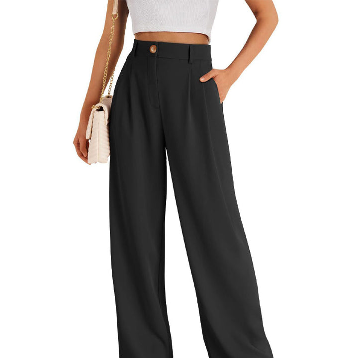 Pantalon droit décontracté couleur unie