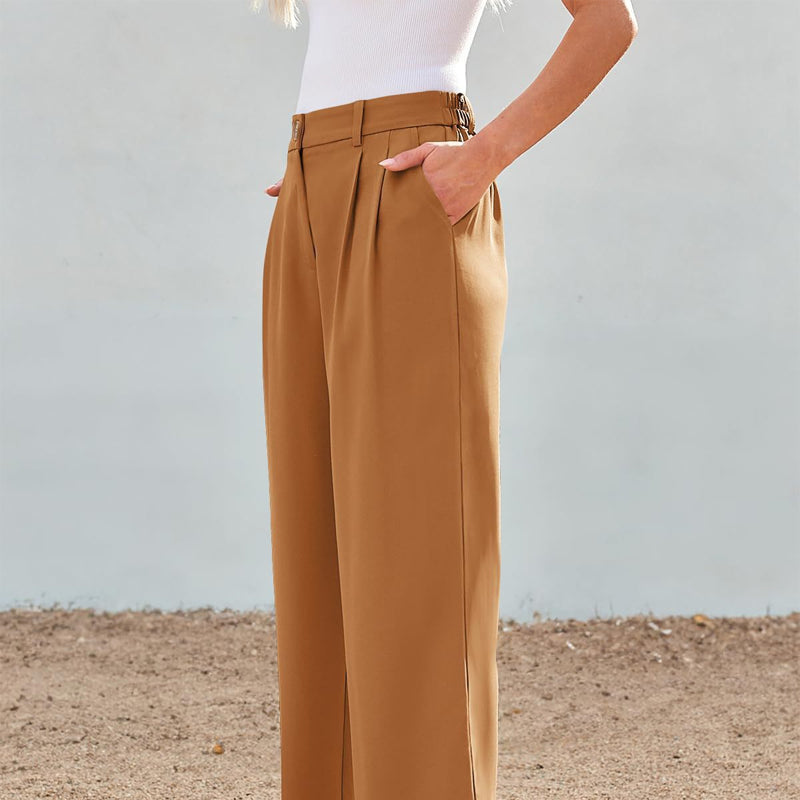 Pantalon droit décontracté couleur unie