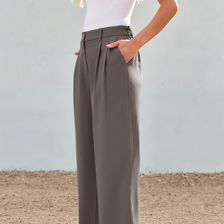 Pantalon droit décontracté couleur unie