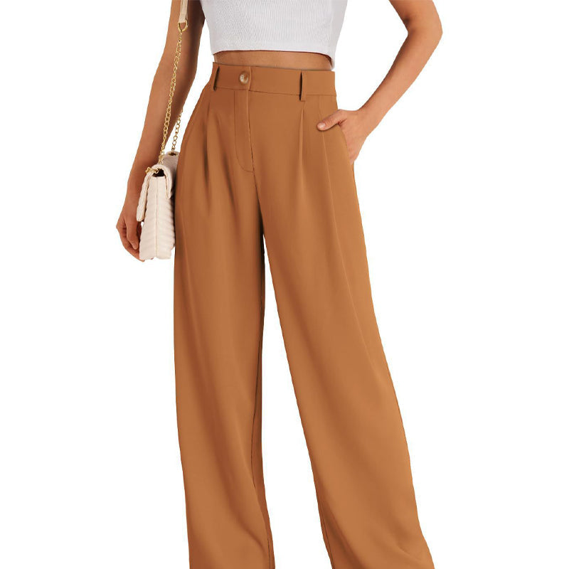 Pantalon droit décontracté couleur unie