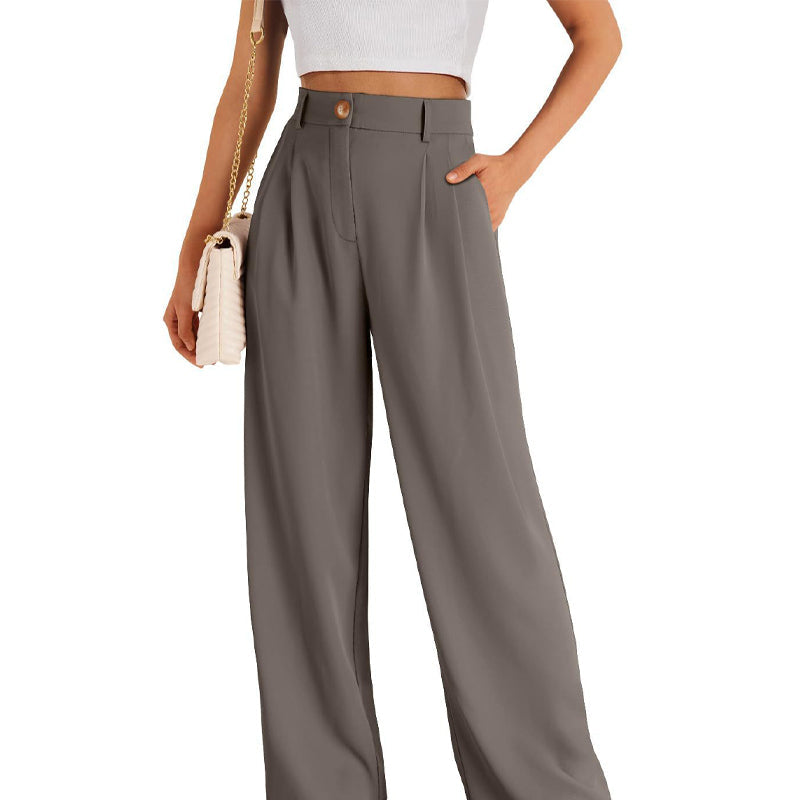 Pantalon droit décontracté couleur unie