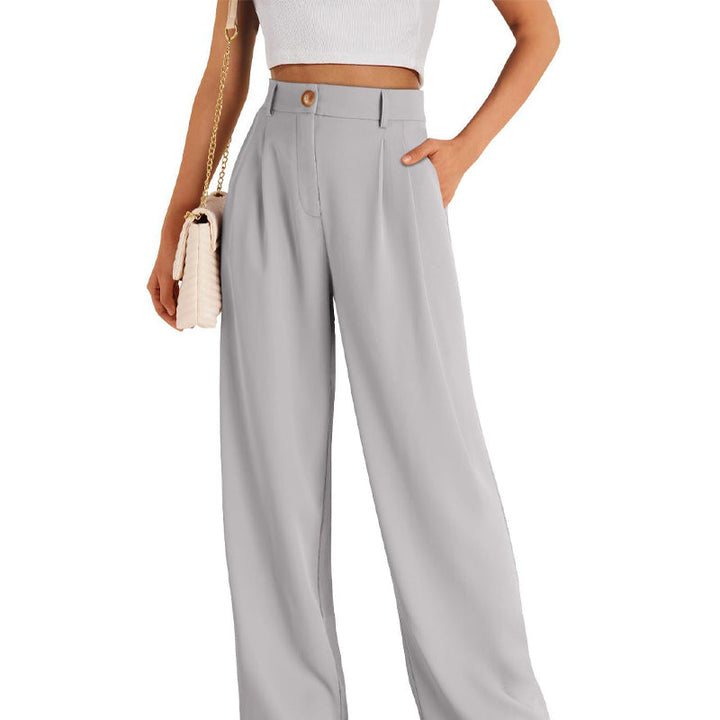 Pantalon droit décontracté couleur unie