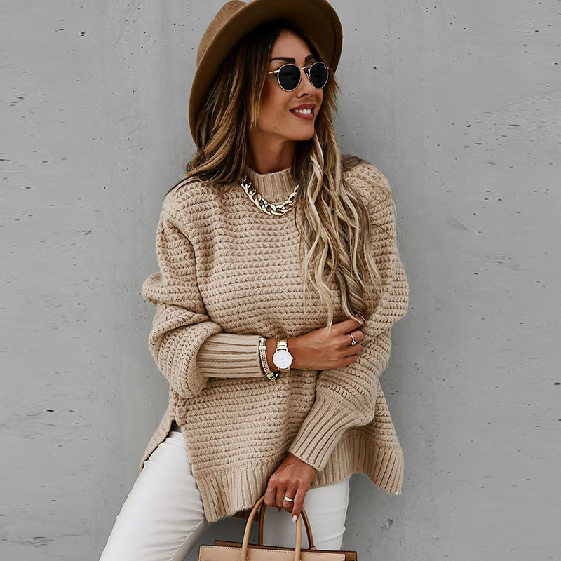 Pull à col roulé et fentes latérales pour femme